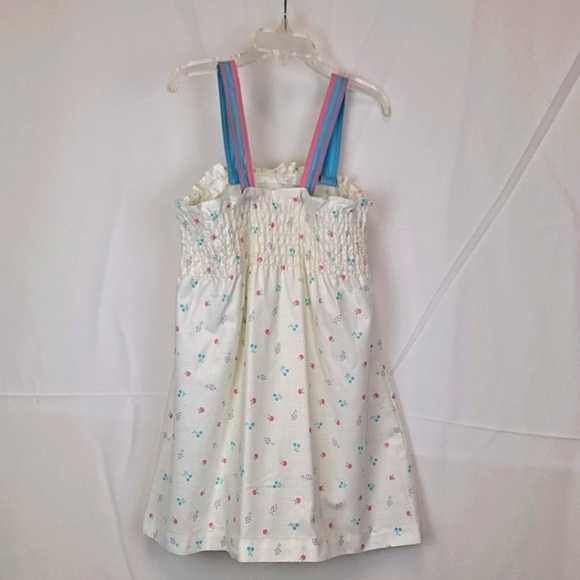 vtg Izod Little Girls Dress L 6X  White with Pink Purple & Blue Smocked Sundress - Picture 4 of 7